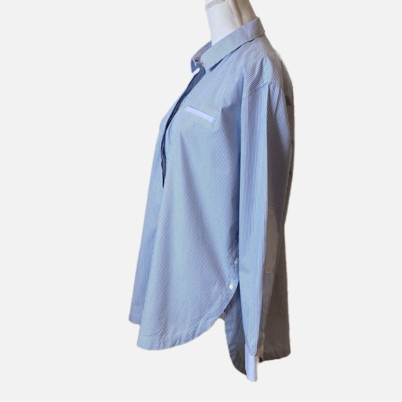 Saint James Mademoiselle Blue White Striped Button Down Preppy Shirt Size 14 - Picture 3 of 15